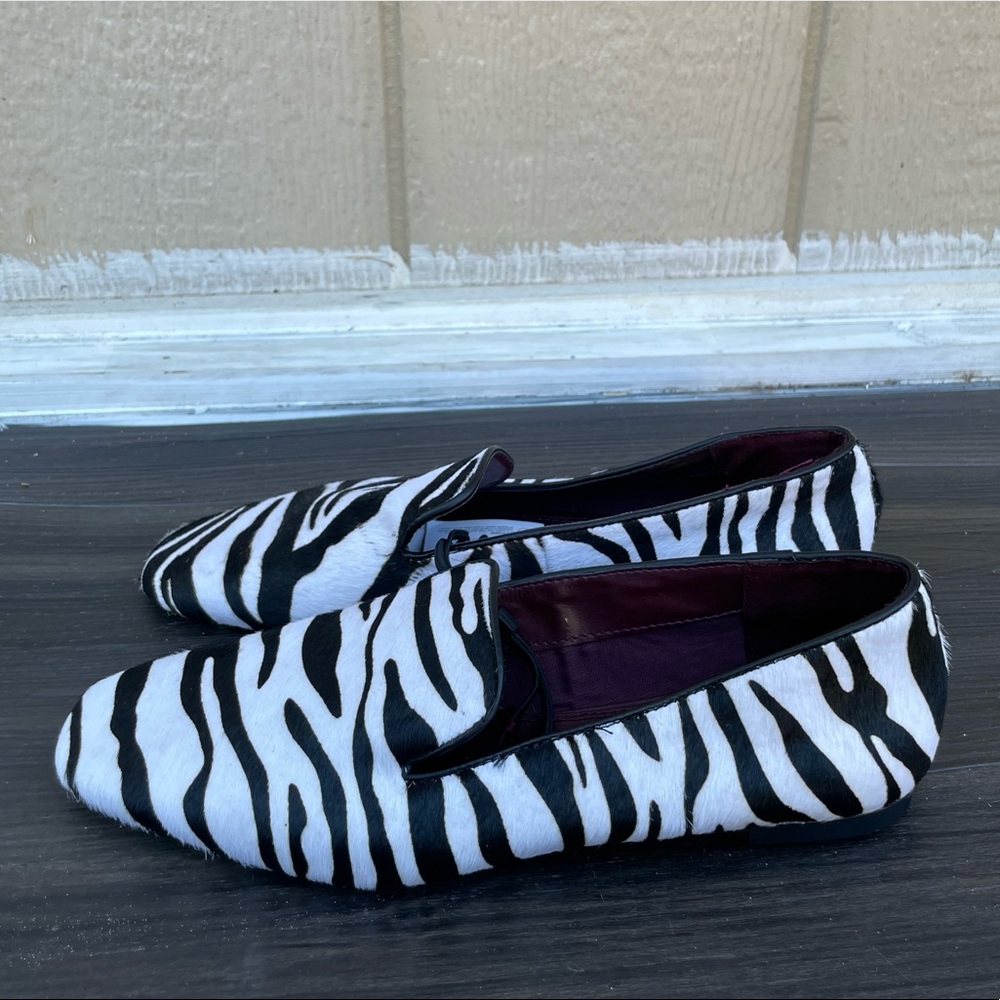 Zara Black and White Zebra Print Slip-On Loafers